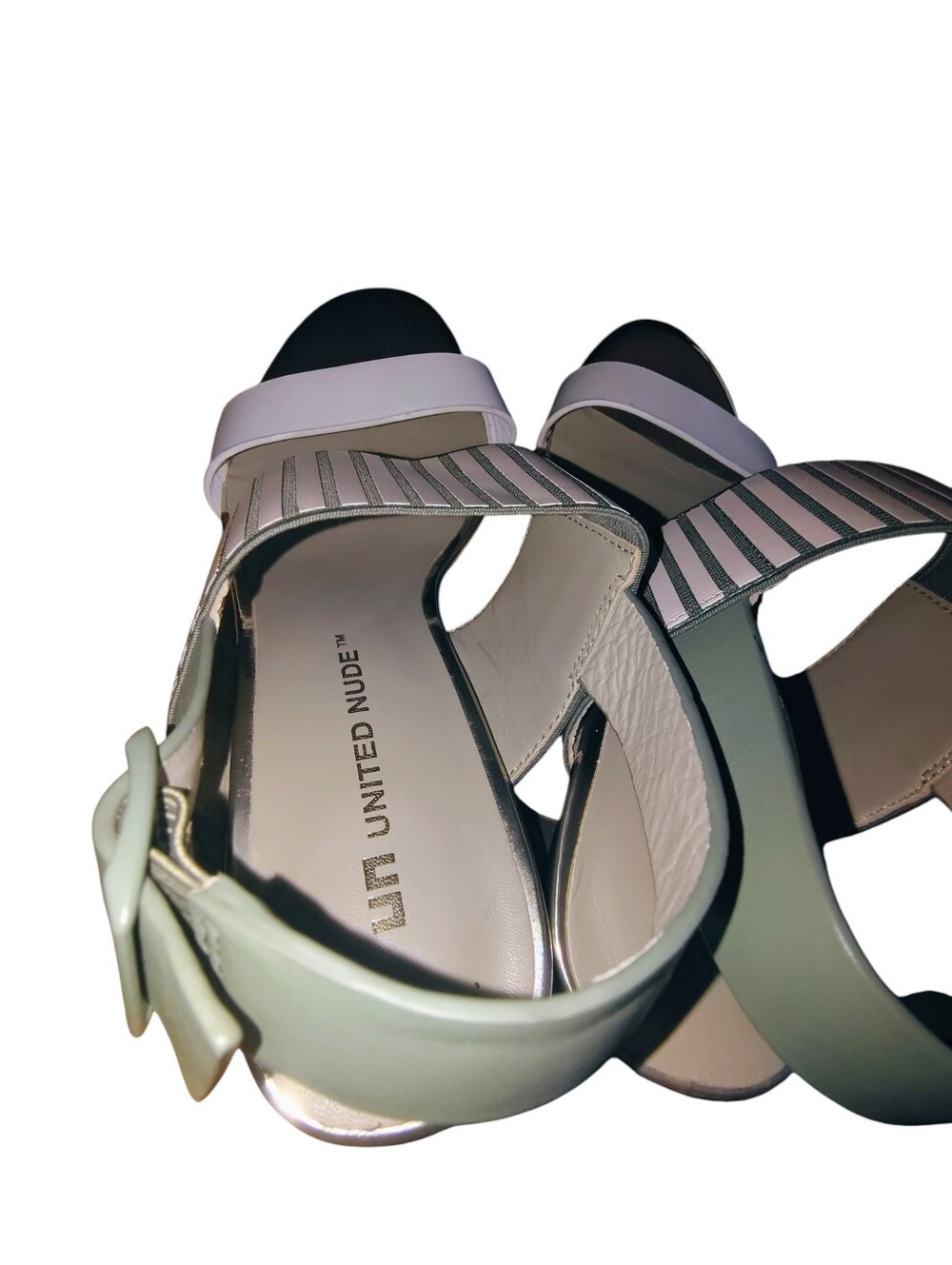 United Nude Striped Green & White Block Heel Sandals Women's Size 38 US 7.5   55 - Picture 8 of 16